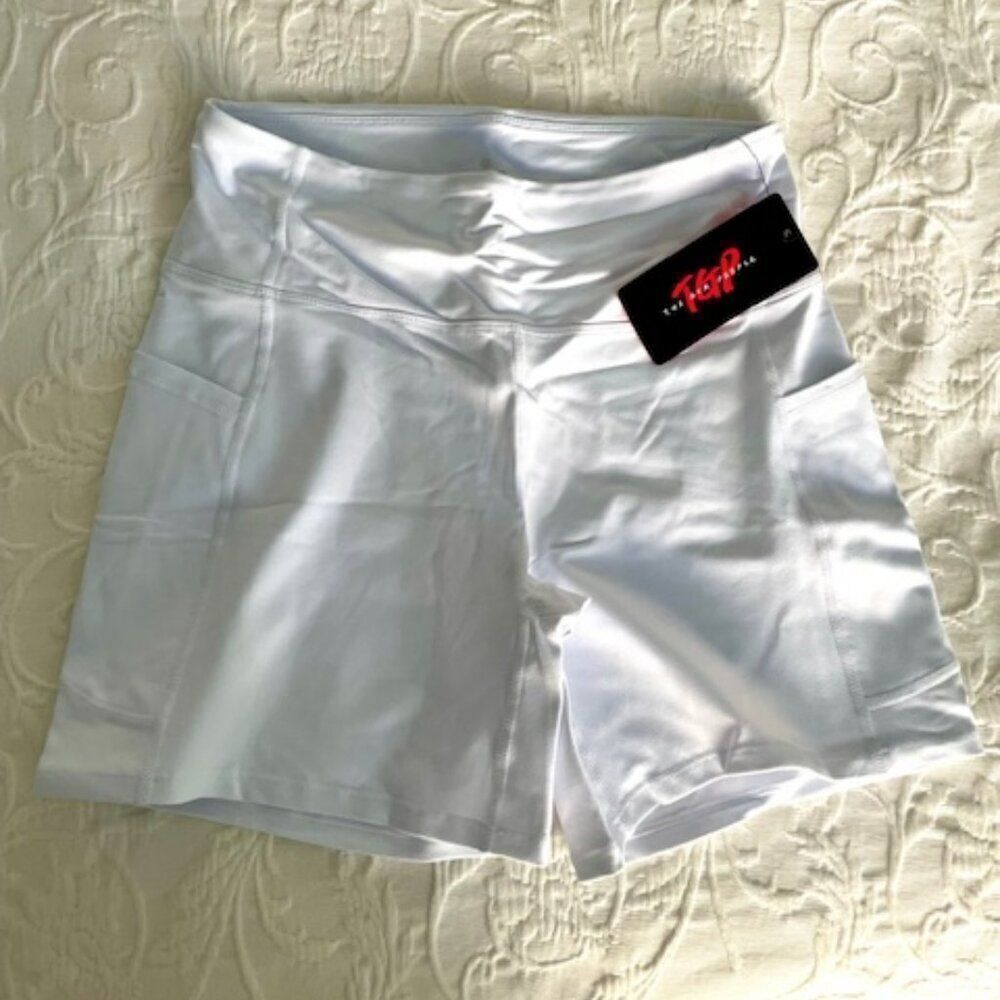 NWT The Gym People TGP White Women's Spandex Bike Tennis Golf Shorts Size Large